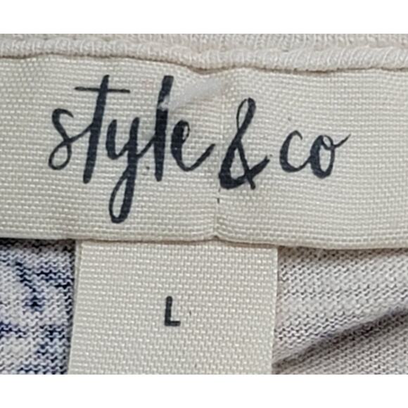 Style & Co Purple Blue Cream Floral Print Button Up Top Large Lightweight Soft - Picture 4 of 5